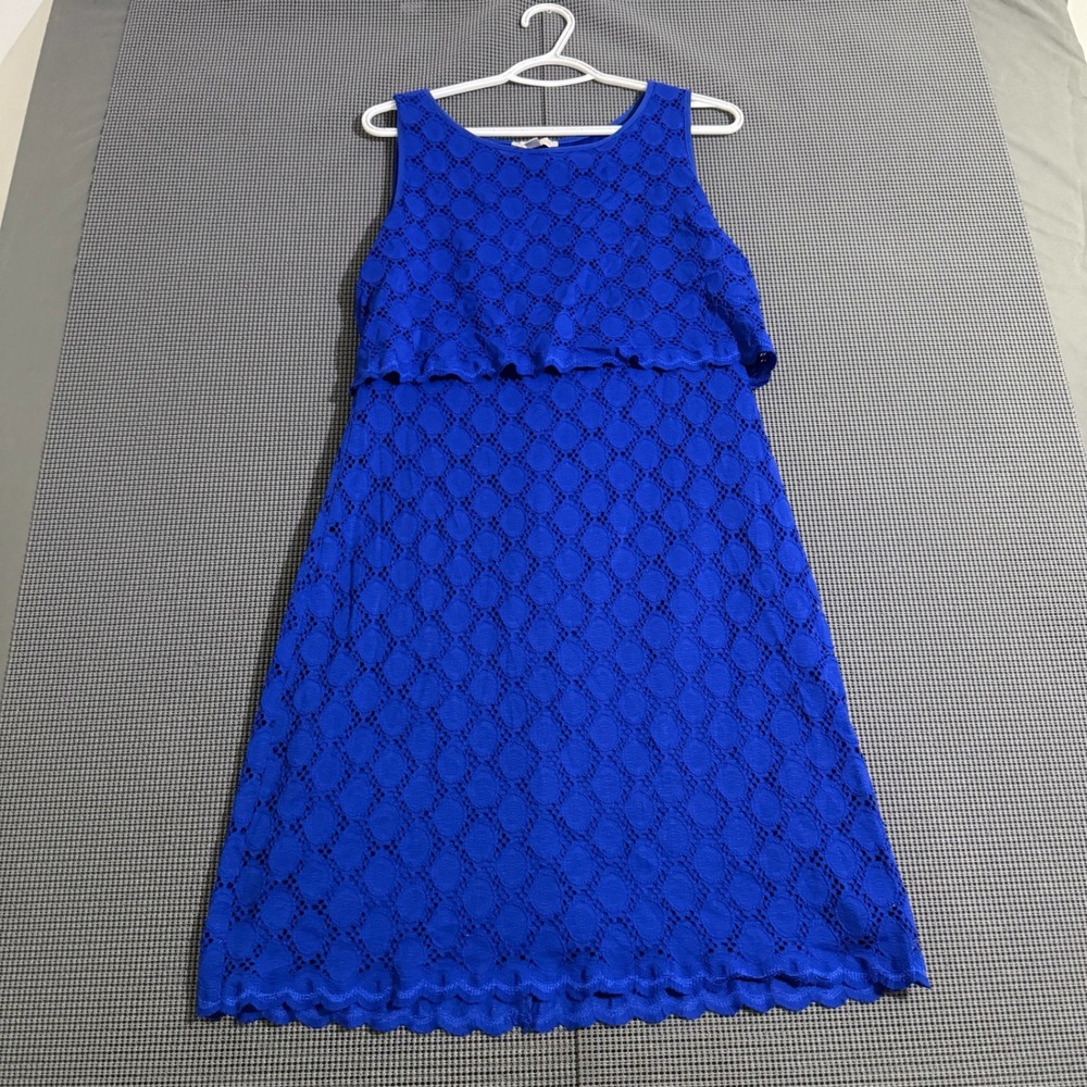 CJ Banks Women Blue Lace Tiered Popover Sleeveless Dress Size 8